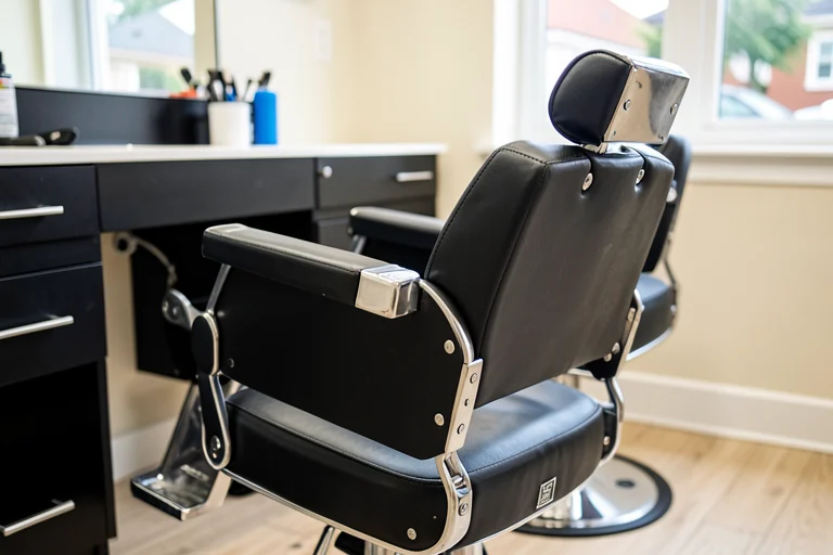 Generated text-free barber chair concept visual, not a real Kingdom Cuts photo