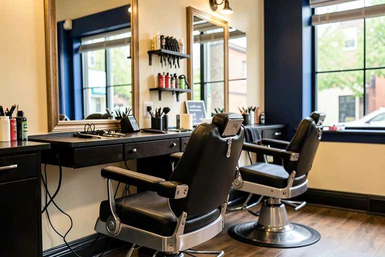 Generated text-free barbershop concept visual, not a real photo of Kingdom Cuts